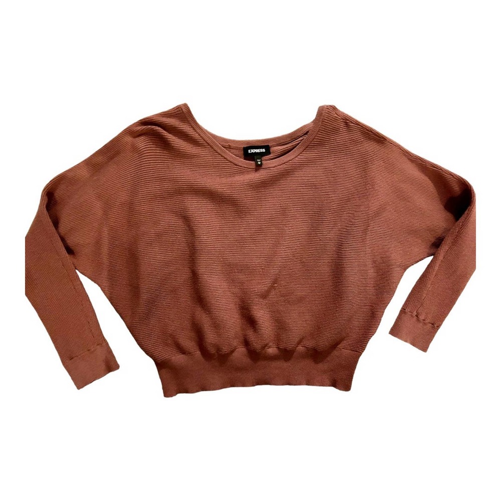 Express Dusty Rose Ribbed Cropped Bat Wing Viscose Sweater